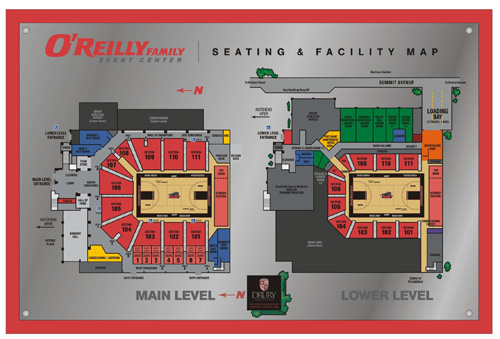 Seating and facility map for O'Reilly Family Event Center.