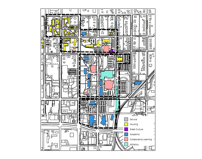 a campus map showing drury is separated into three campuses instead of one.