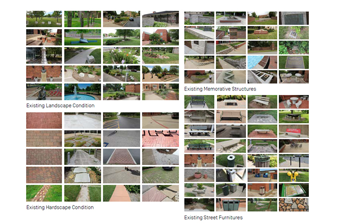 a montage of images showing drury's mismatching current campus accents, landscape, and architecture.