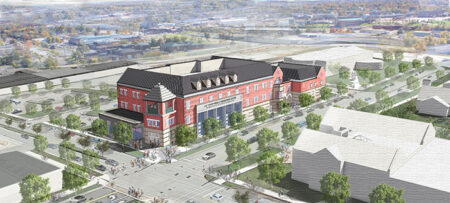 Exterior rendering of the C.H. "Chub" O'Reilly Enterprise Center and Breech School of Business Administration.