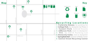 Map of places to recycle on campus.