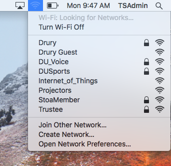 Screenshot of the network list on Mac OS.