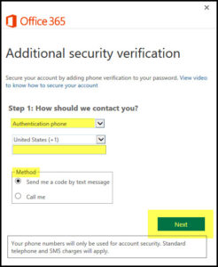 Screenshot of the additional security verification steps for two-factor authentication.