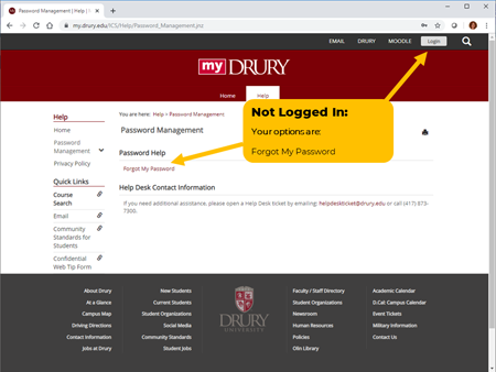 Screenshot of the Forgot my Password button in MyDrury.