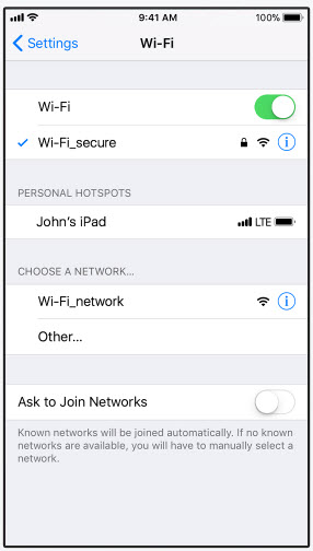Screenshot of the network list on iPhone.