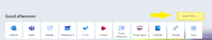 Screenshot of the Office 365 tab with Install Office... highlighted.