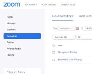Screenshot of the Zoom meeting Recording tab.